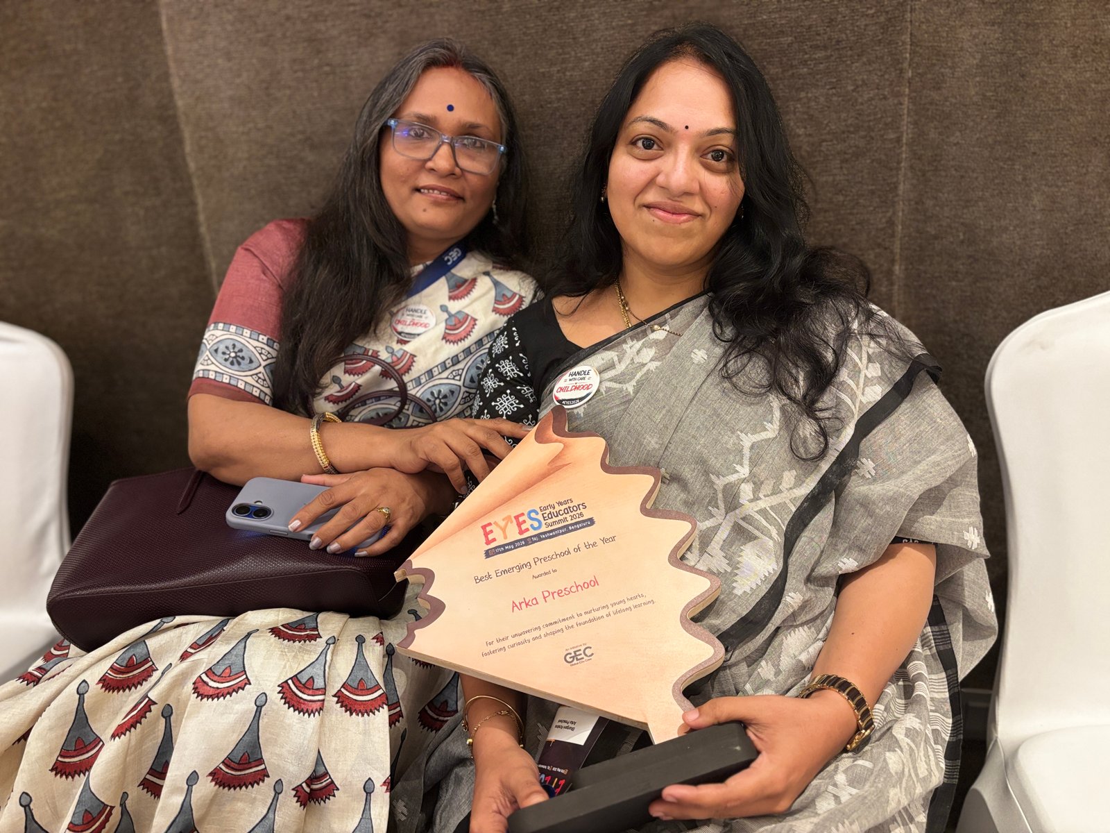 Bhargavi Krishna and the Arka Centre Head holding the EYES 2026 award